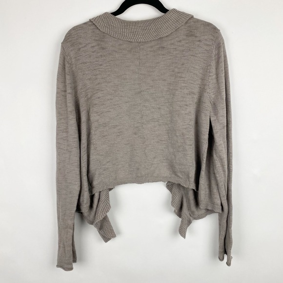 Sparrow Anthropologie Taupe Cotton Ruffle Open Front Cropped Cardigan Womens XL - Picture 2 of 8